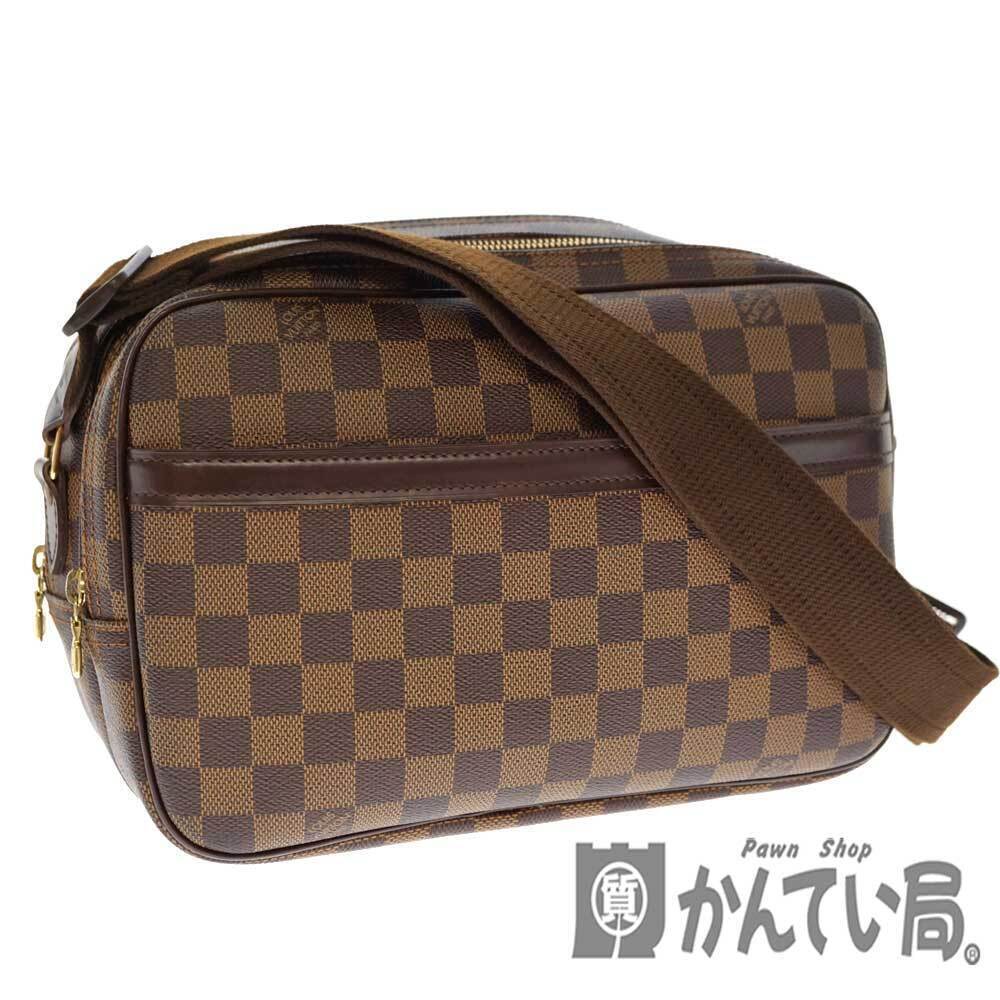 LOUIS VUITTON Reporter Damier Ebene Brown Canvas Shoulder Bag Brown